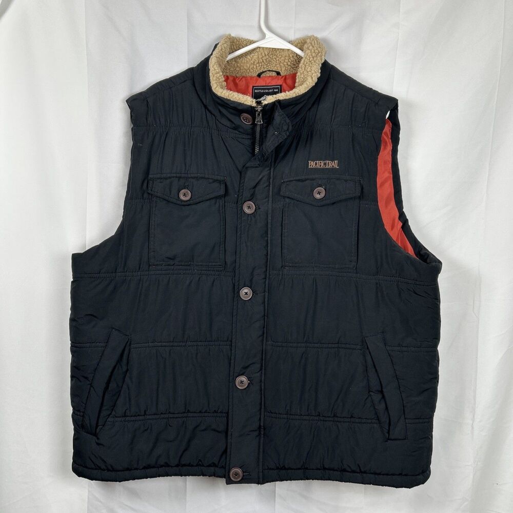 Pacific Trail Sportswear Vest Men’s XXL Black Orange Quilted Puffer Utility